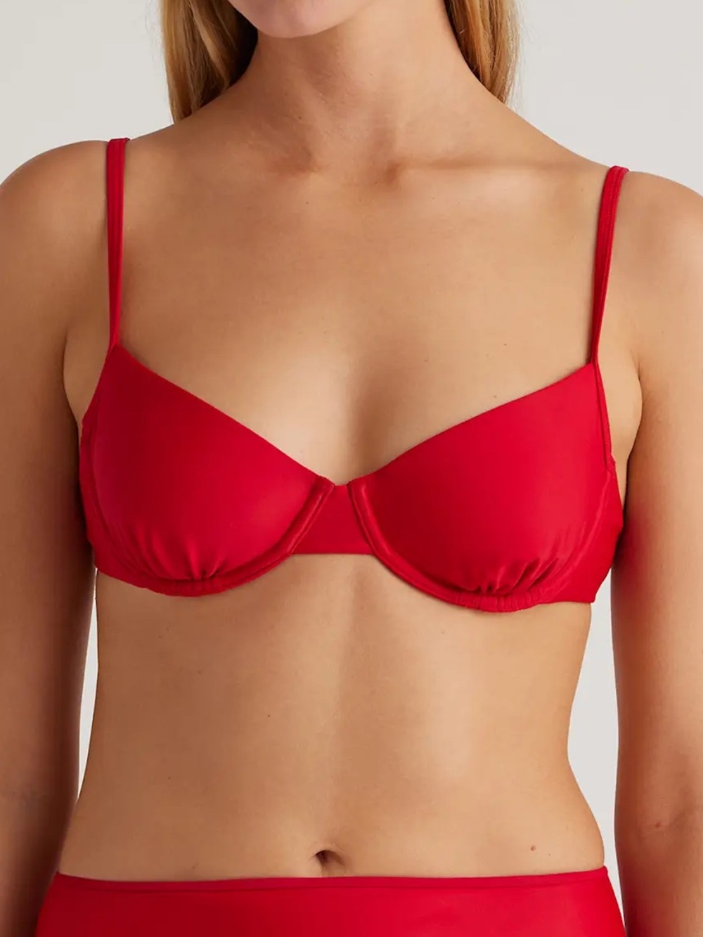 Quince NWT Italian Demi Bikini Top Cherry Red Underwire Swim Top Tie Back